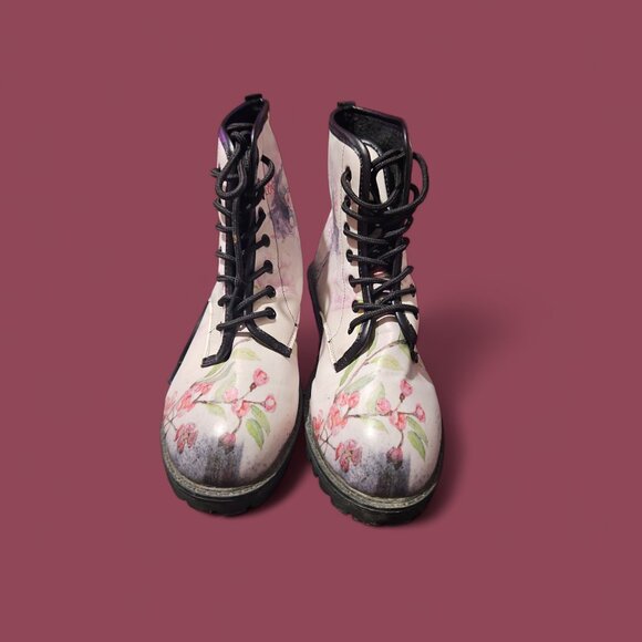 Women Skull and Roses Combat Ankle Boots Size: 10 - Picture 2 of 8